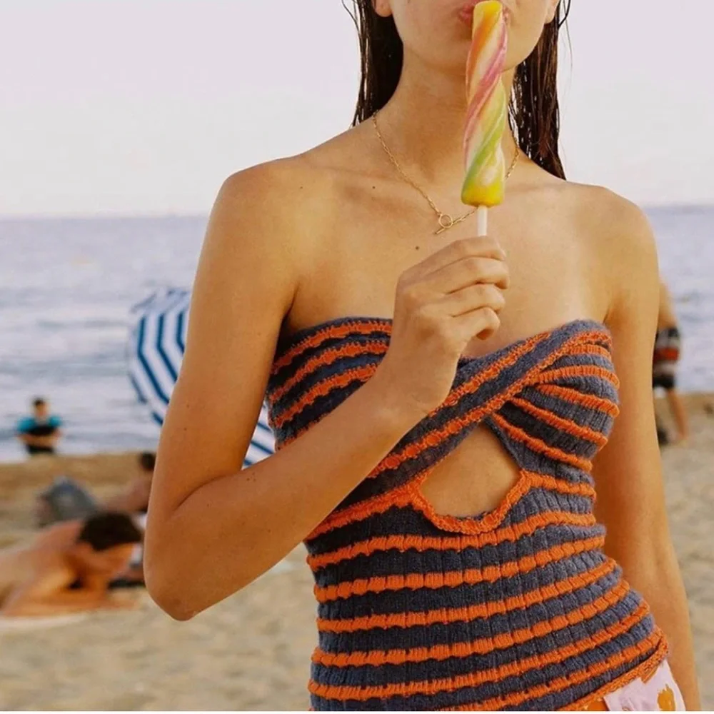 NUFIWI Knitted Strapless Tube Top Twist Size M - Picture 4 of 5